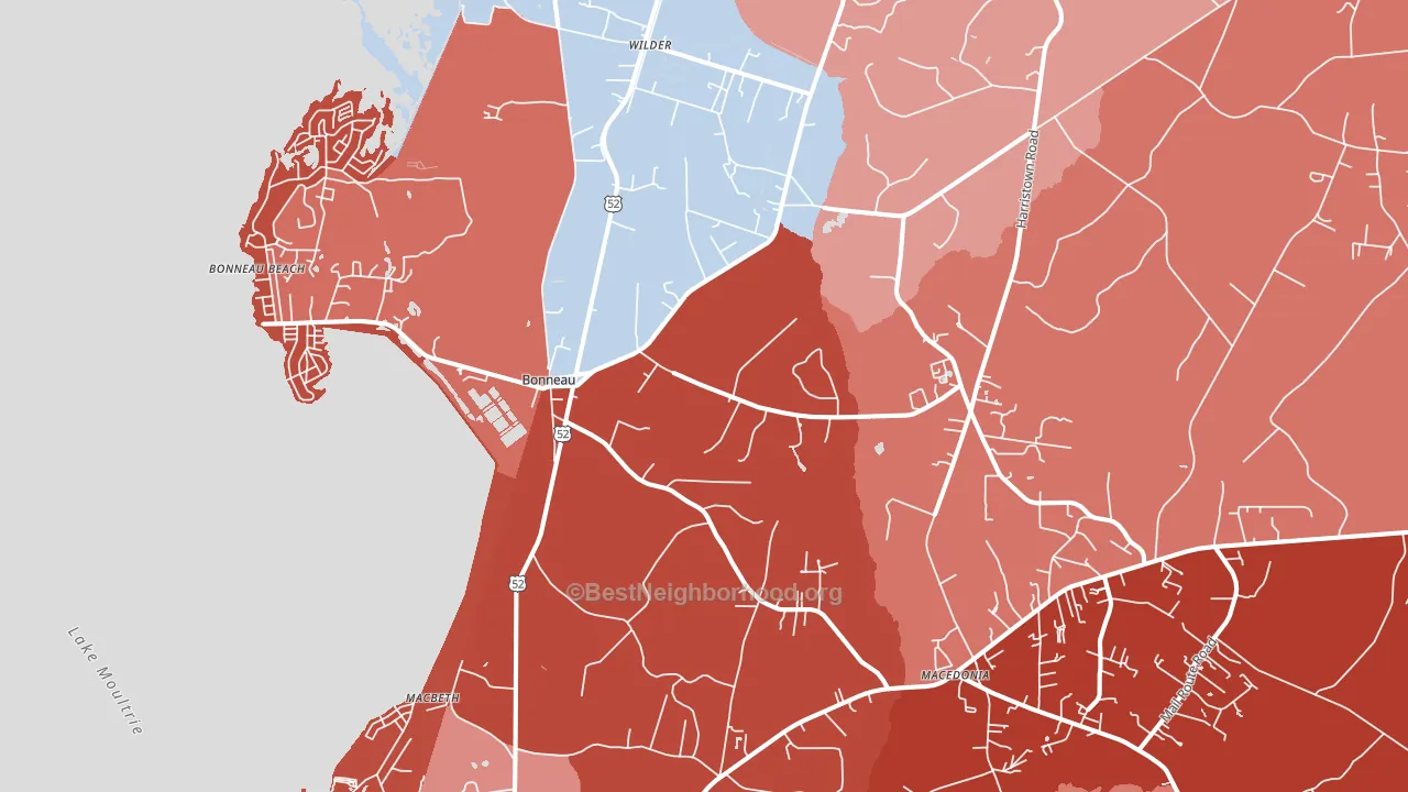 Bonneau, SC block-group political-lean map