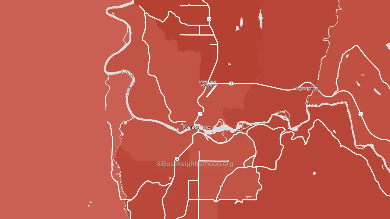 Bonners Ferry, ID block-group political-lean map
