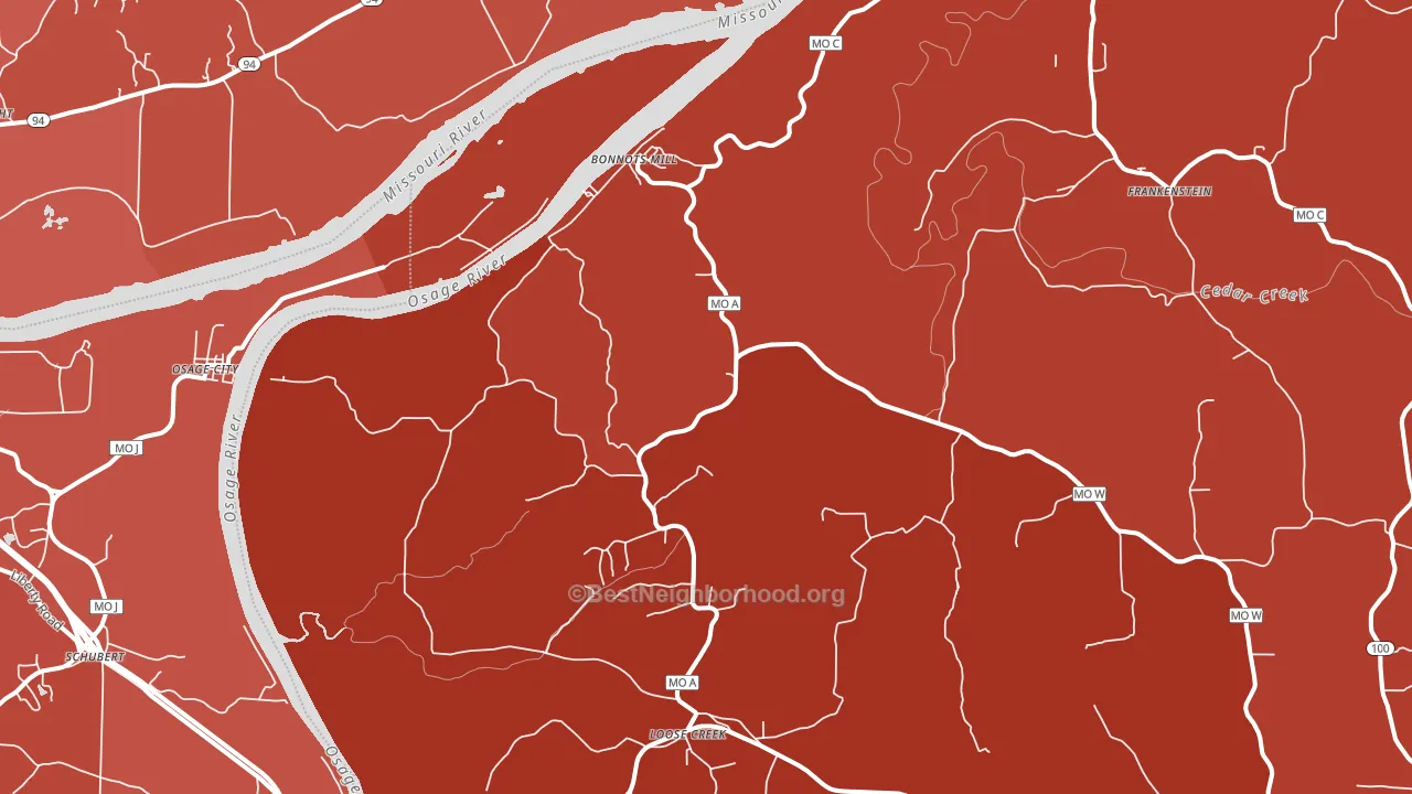 Bonnots Mill, MO block-group political-lean map
