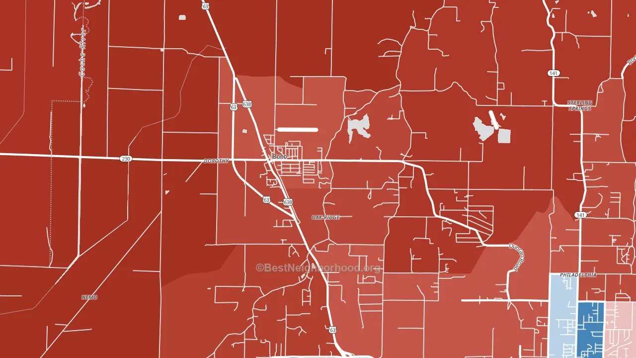 Bono, AR block-group political-lean map