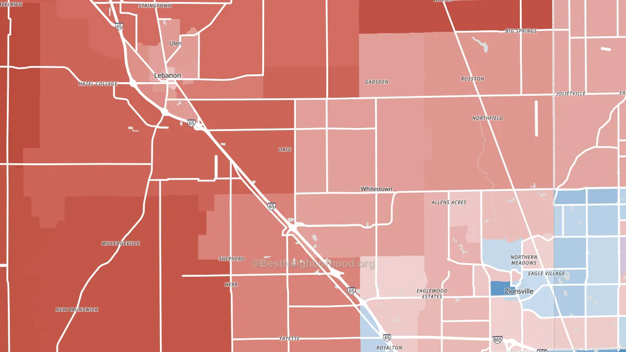 Boone County, IN block-group political-lean map
