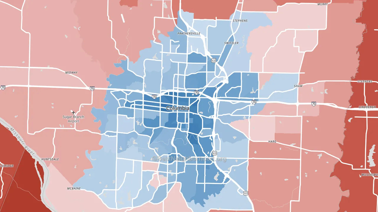 Boone County, MO block-group political-lean map
