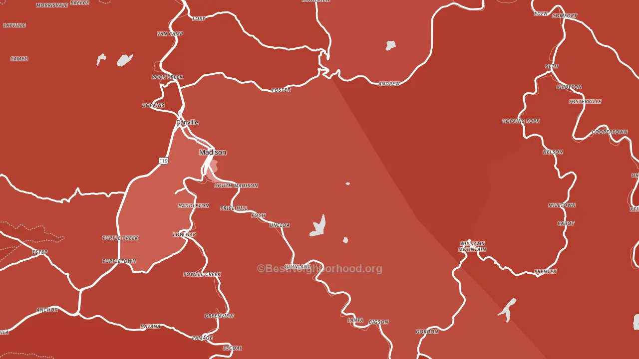 Boone County, WV block-group political-lean map