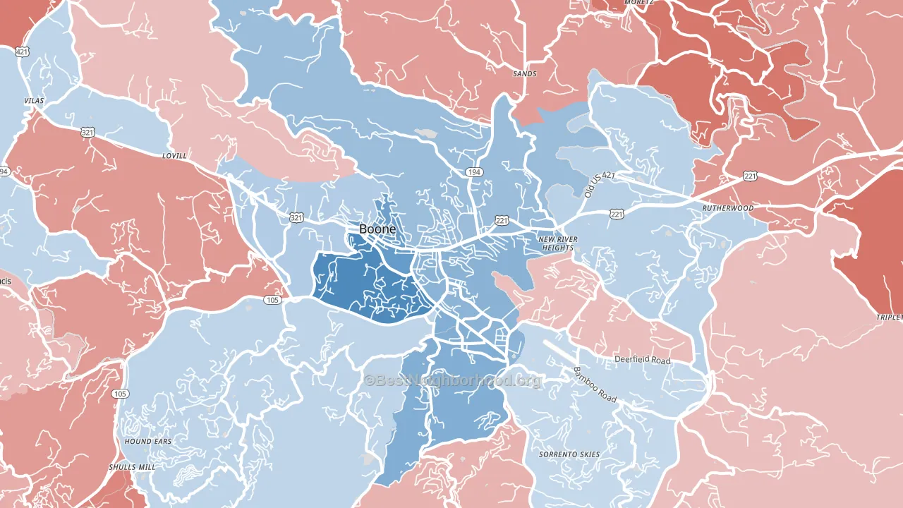 Boone, NC block-group political-lean map
