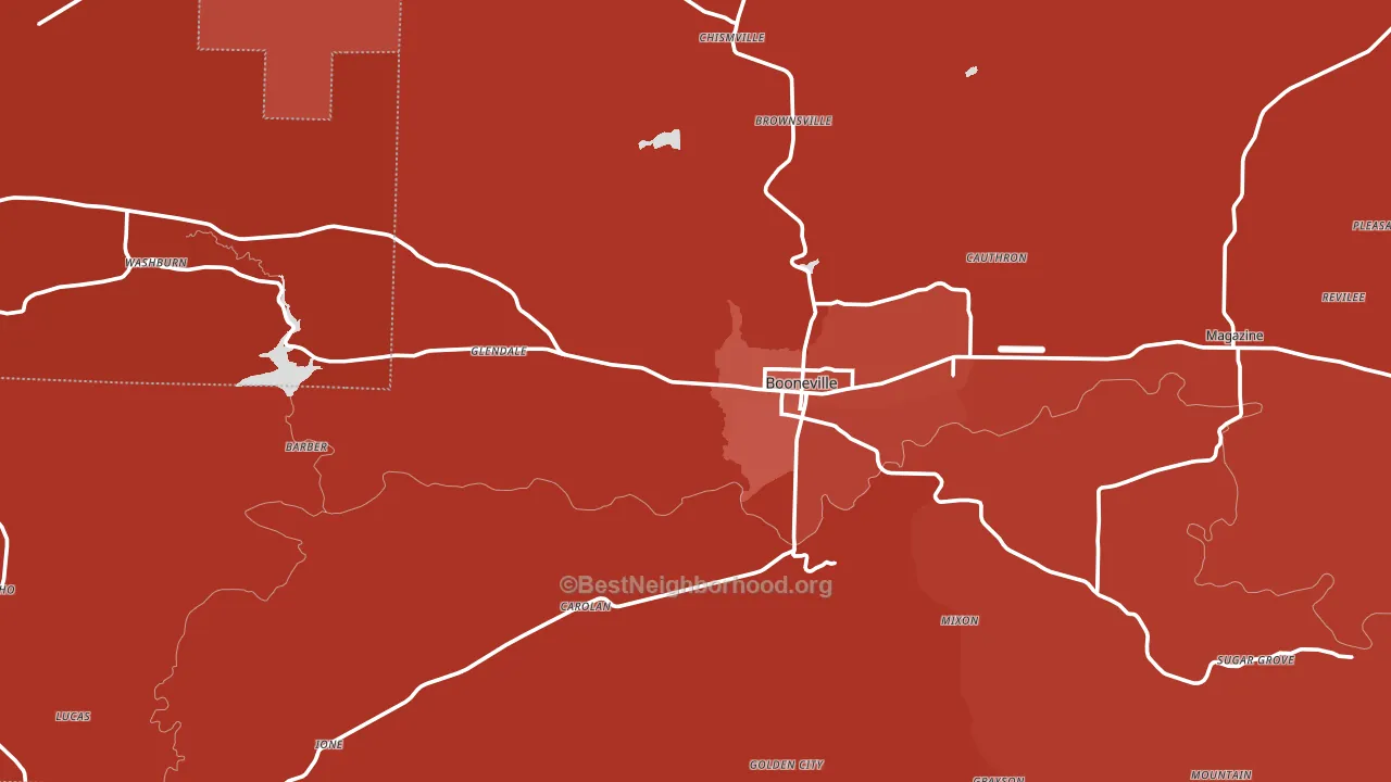 Booneville, AR block-group political-lean map