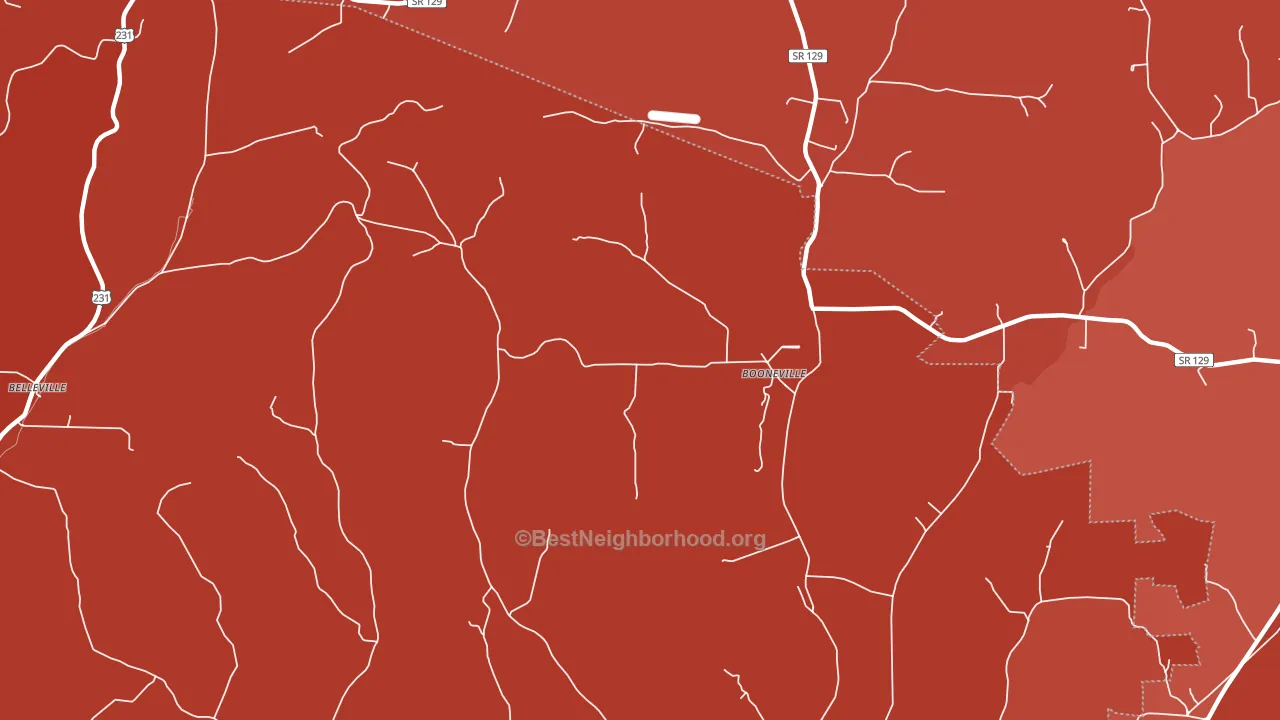 Booneville, TN block-group political-lean map