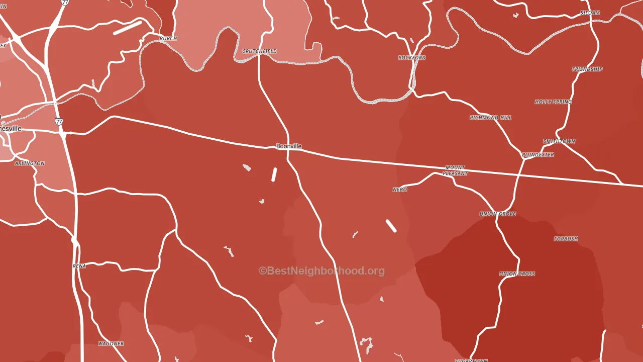 Boonville, NC block-group political-lean map