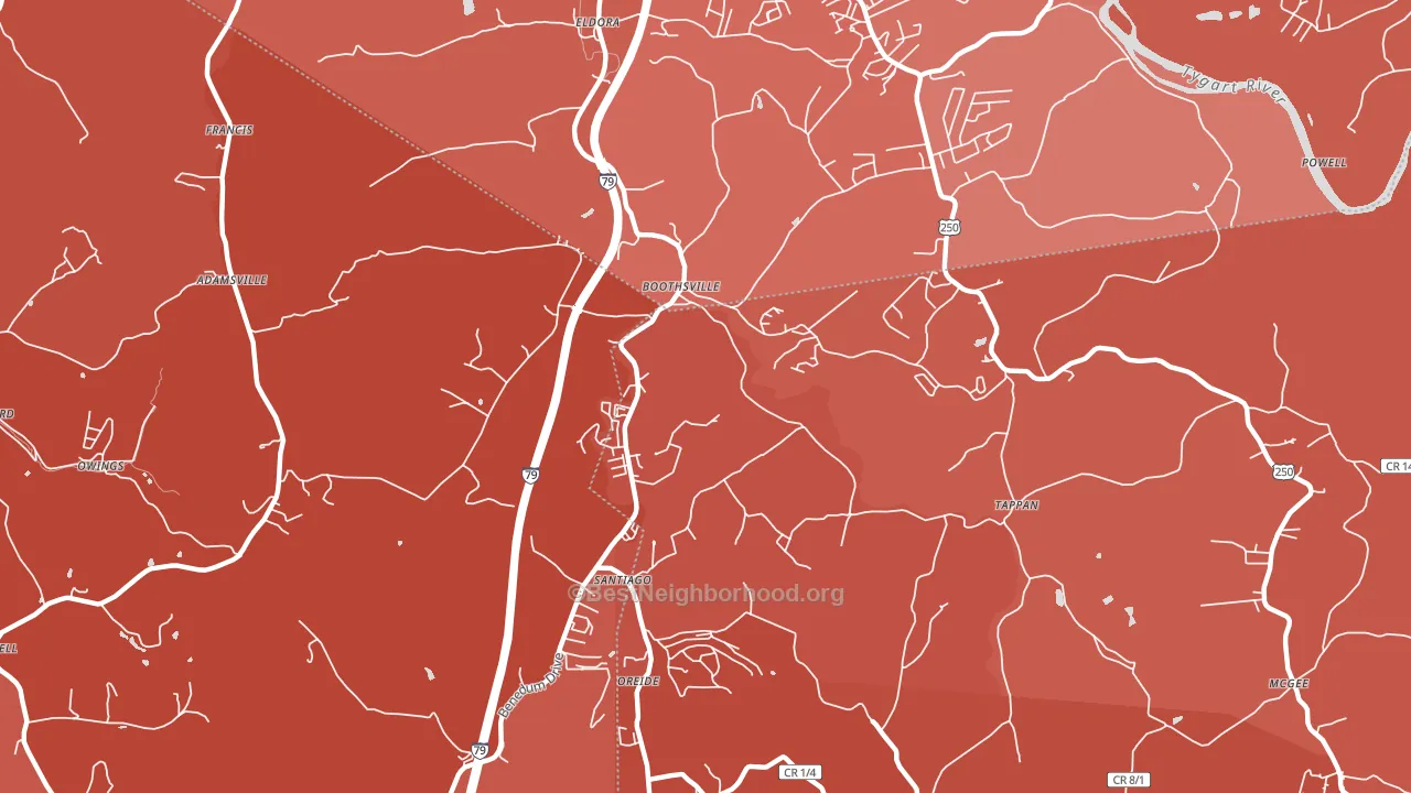 Boothsville, WV block-group political-lean map
