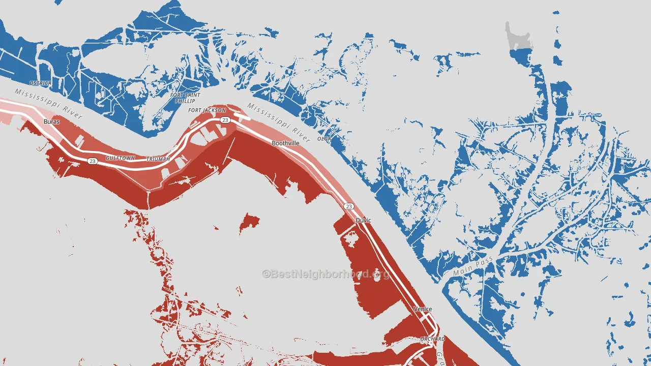 Boothville, LA block-group political-lean map