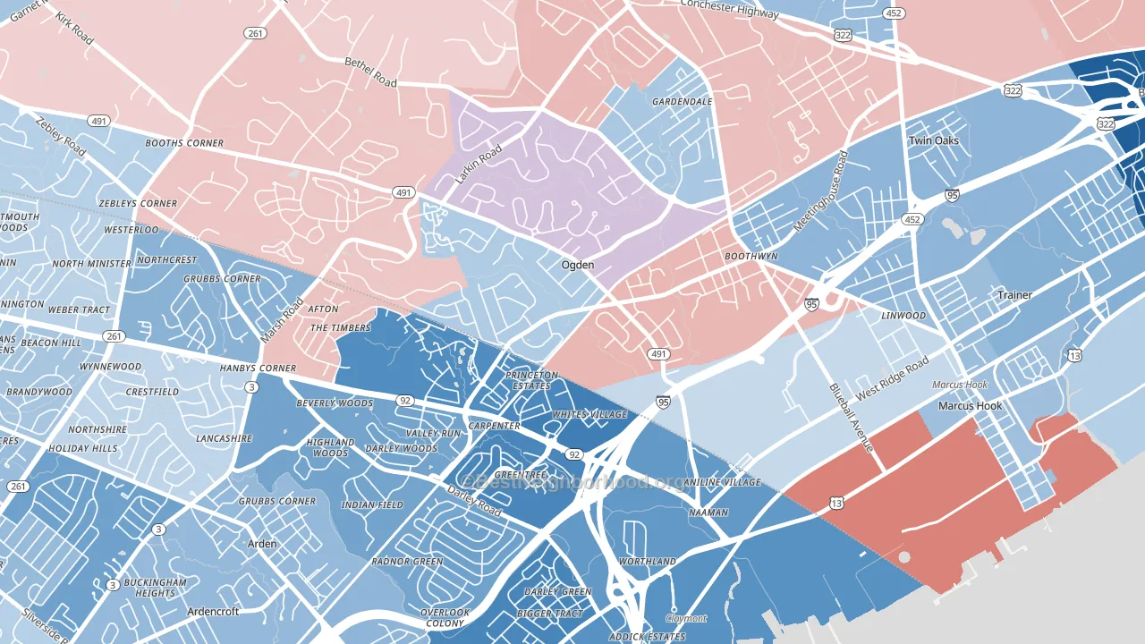Boothwyn, PA block-group political-lean map