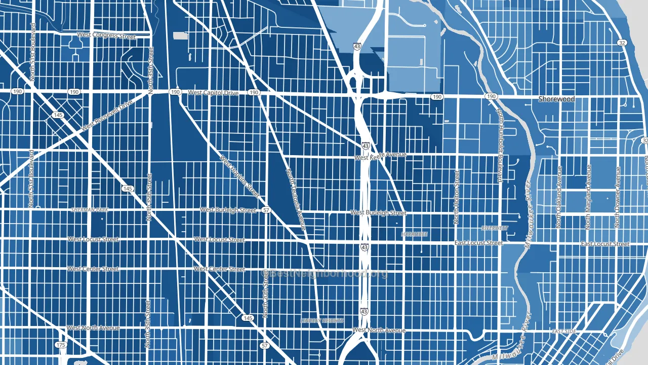 Borchert Field, Milwaukee, WI block-group political-lean map