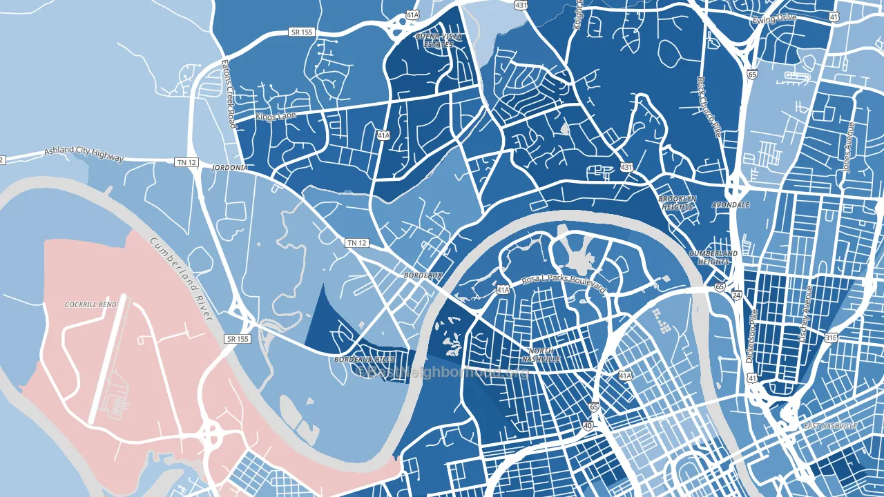 Bordeaux, Nashville, TN block-group political-lean map