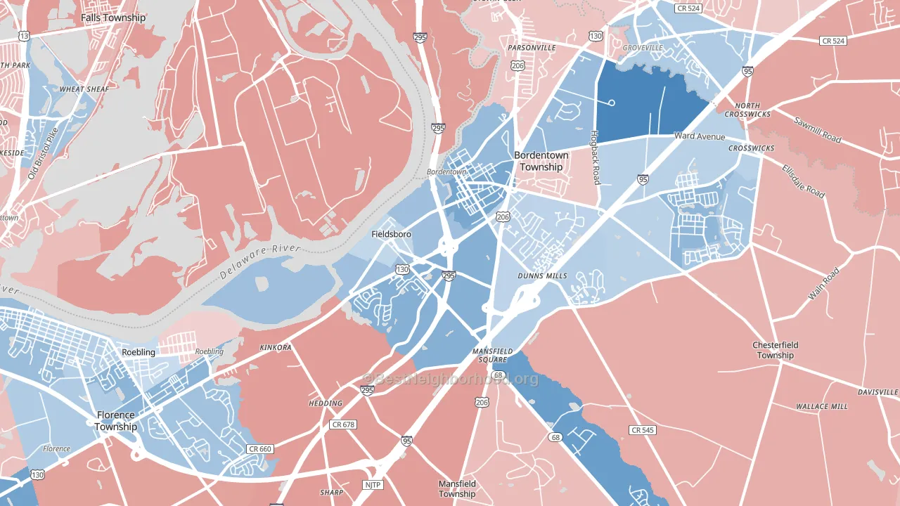 Bordentown, NJ block-group political-lean map