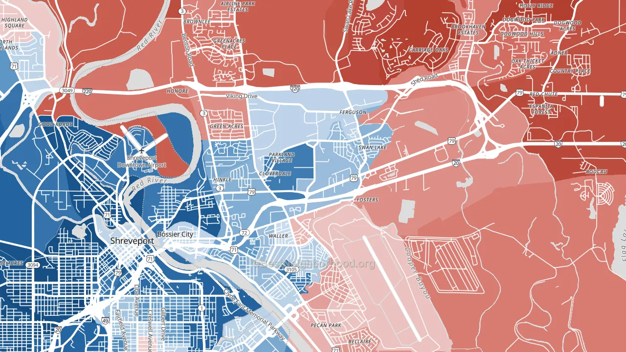 Bossier City, LA block-group political-lean map