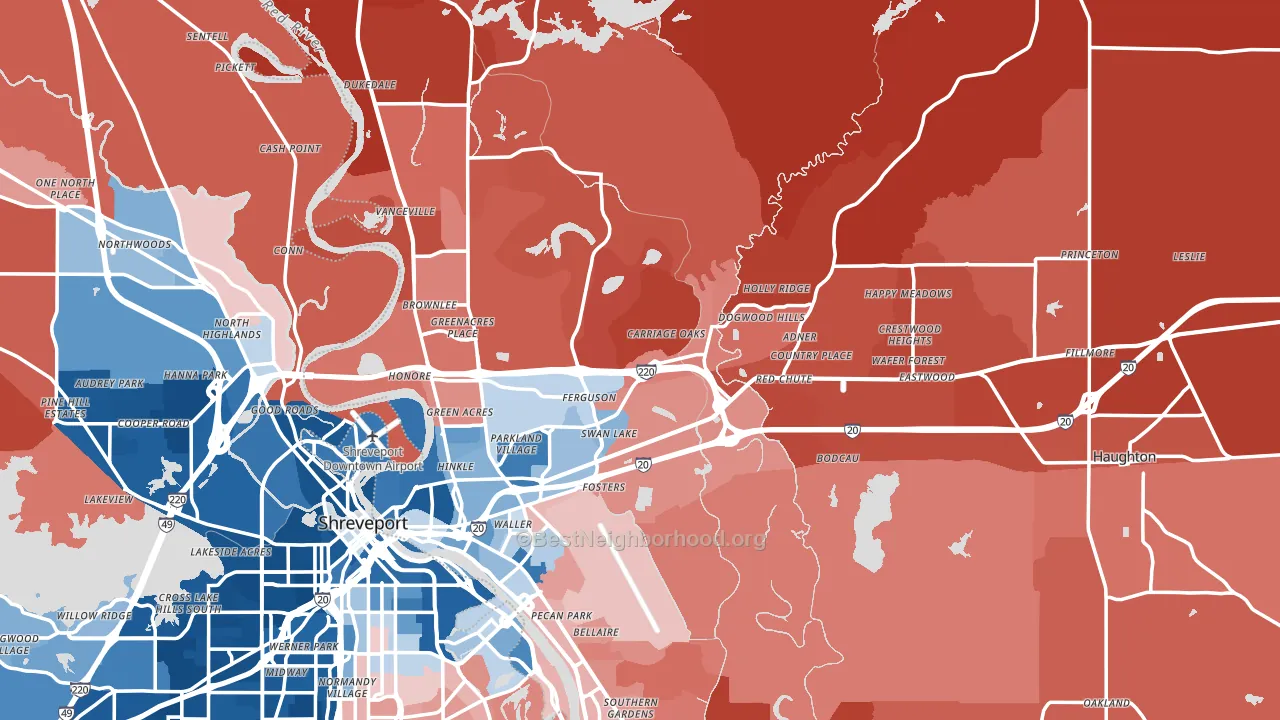 Bossier Parish, LA block-group political-lean map