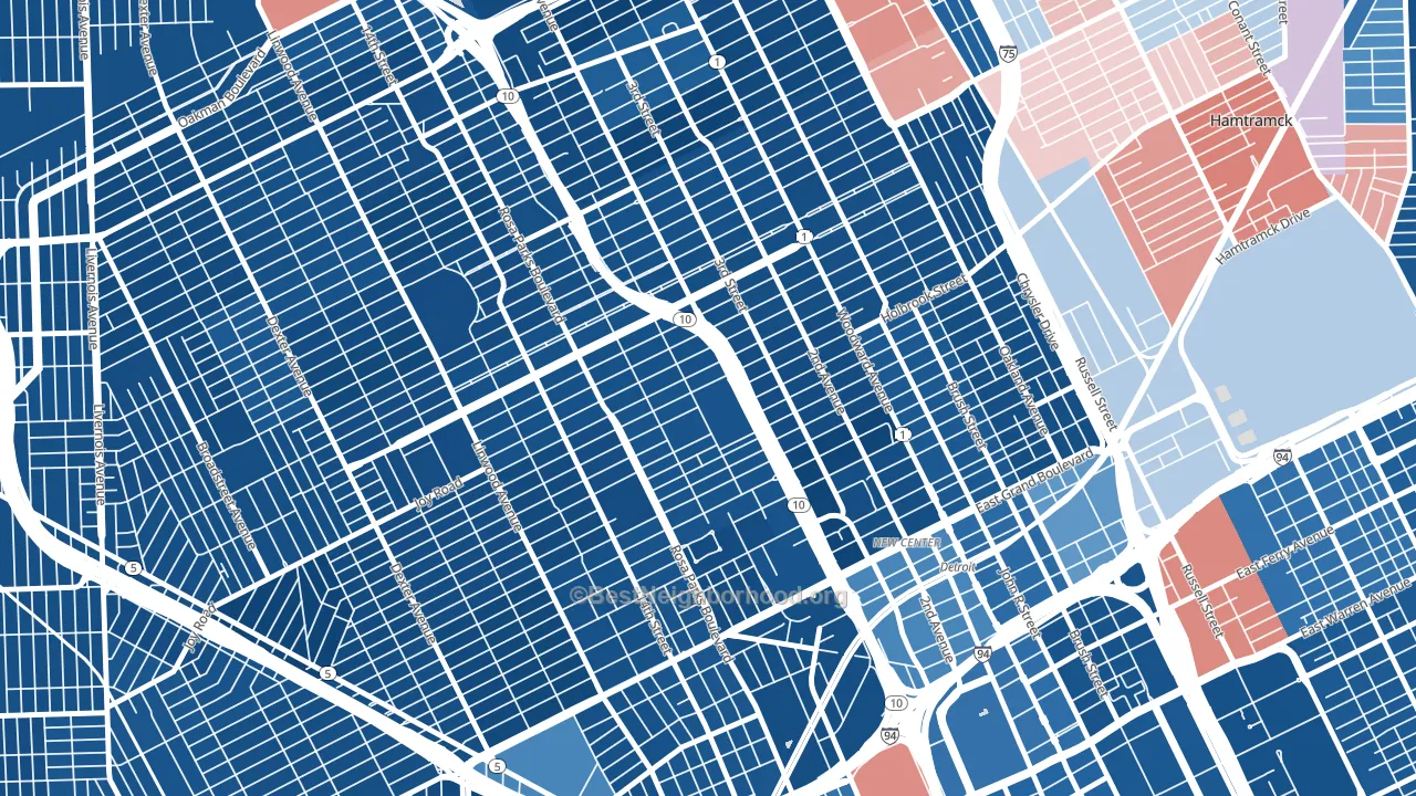 Boston Edison, Detroit, MI block-group political-lean map