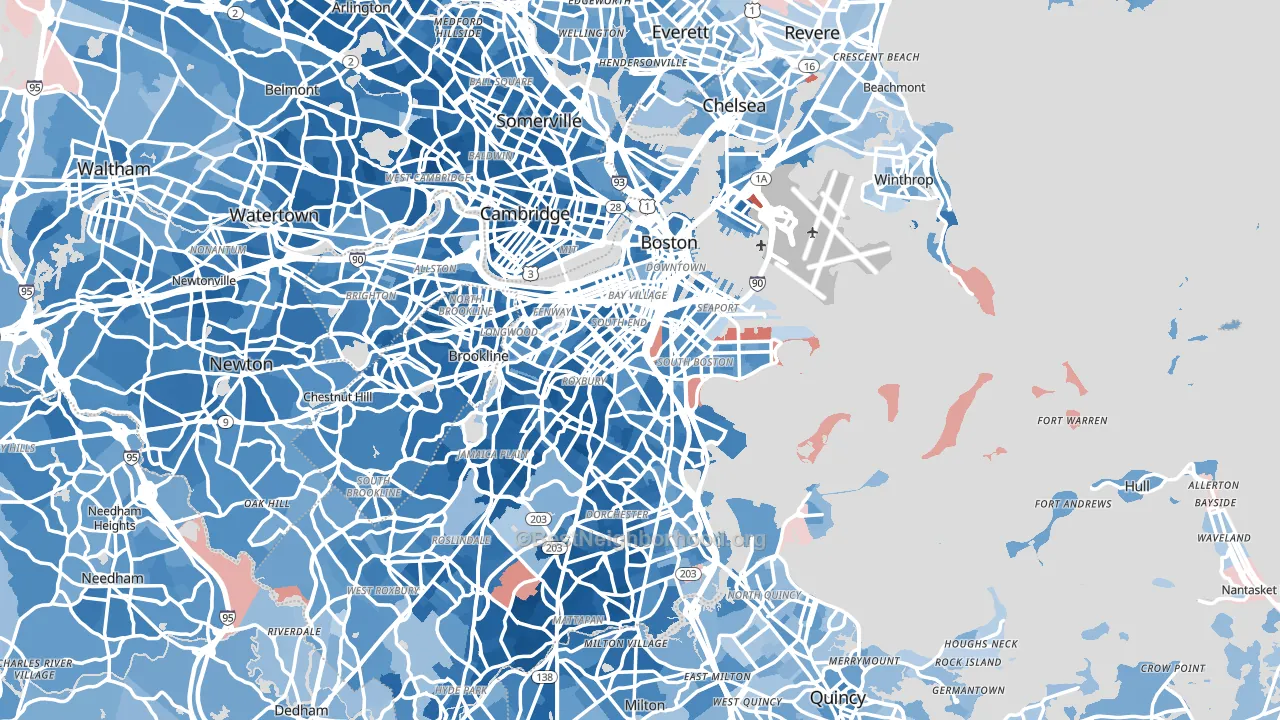 Boston, MA block-group political-lean map