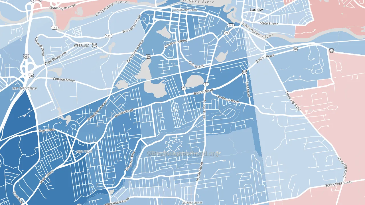 Boston Road, Springfield, MA block-group political-lean map
