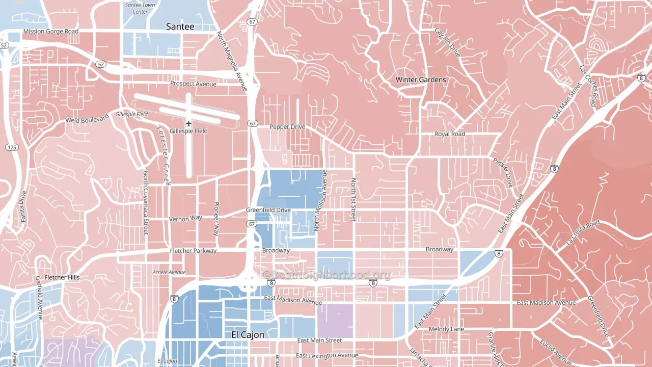 Bostonia, CA block-group political-lean map