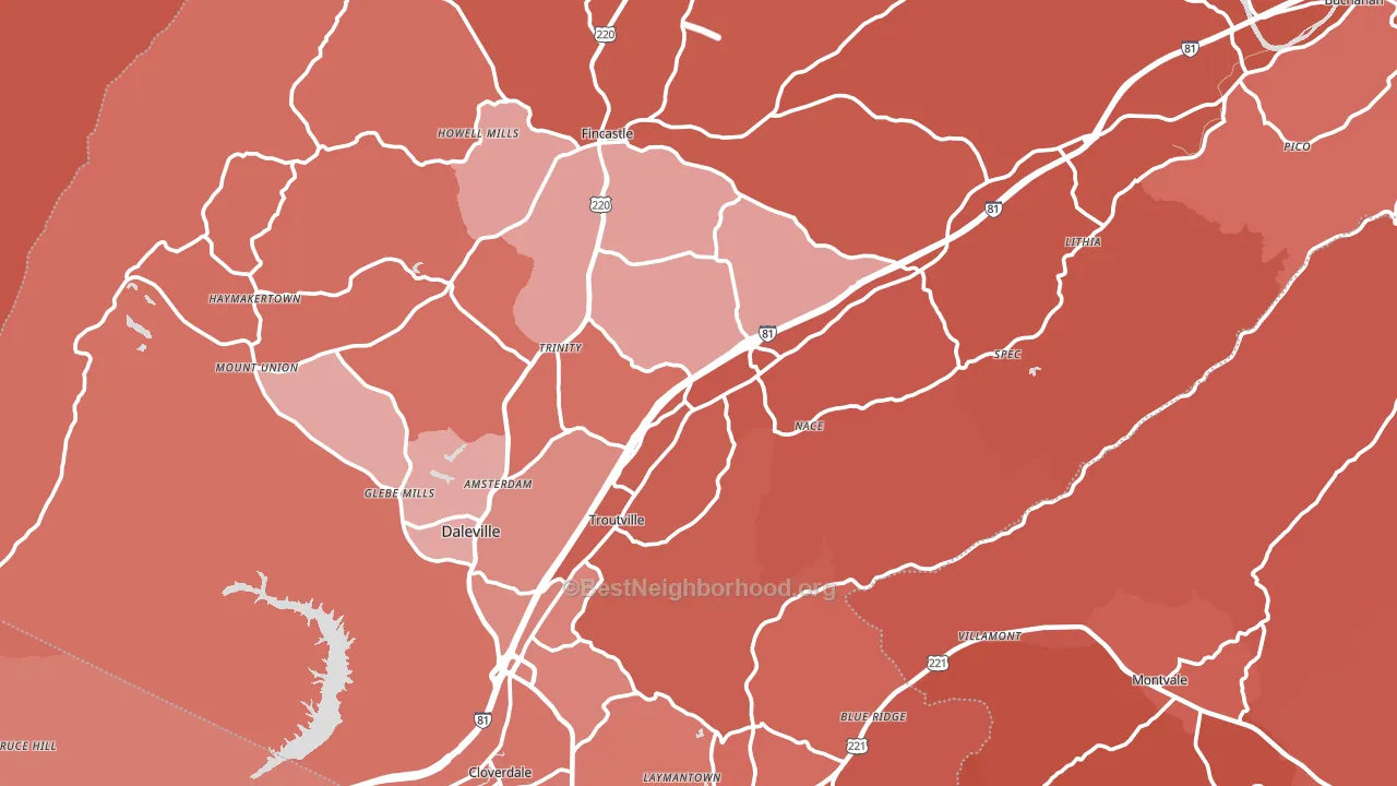 Botetourt County, VA block-group political-lean map
