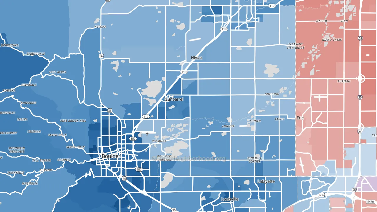 Boulder County, CO block-group political-lean map