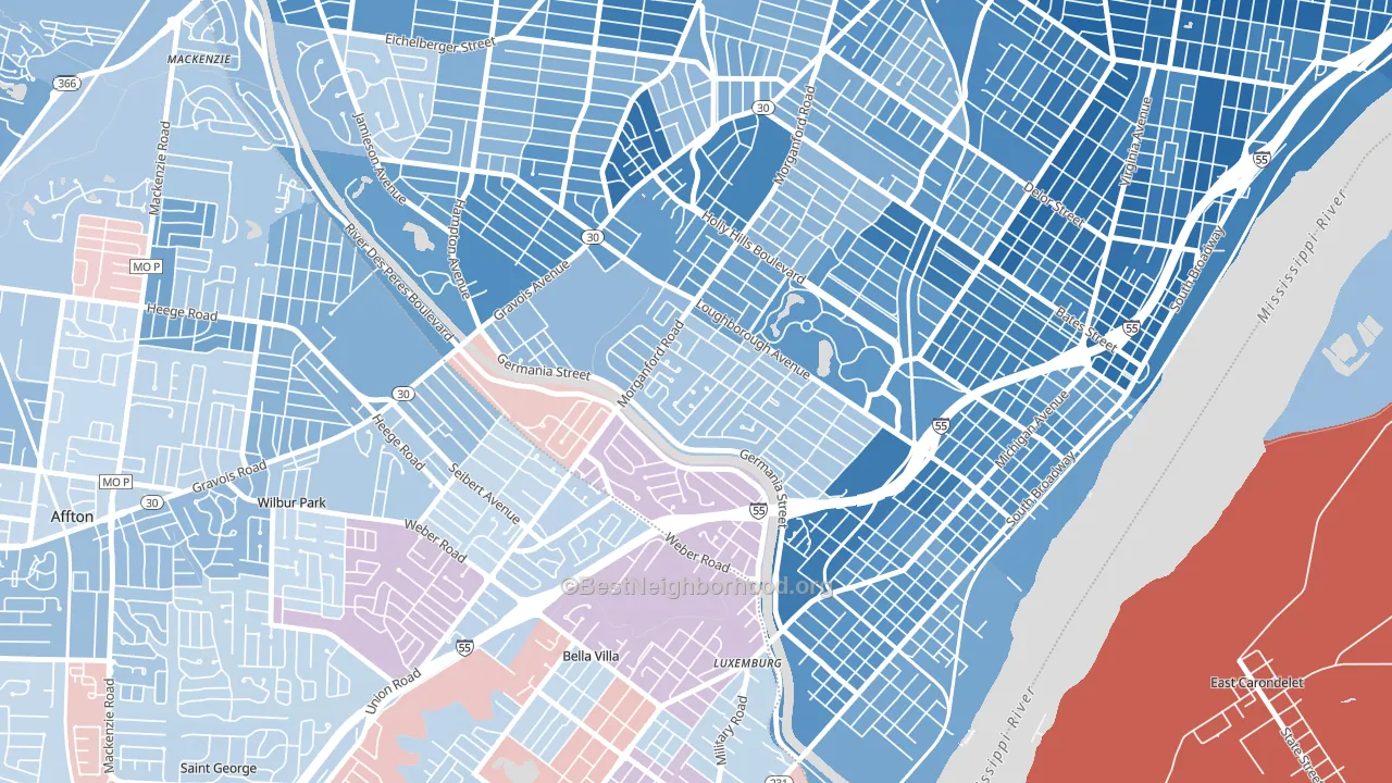 Boulevard Heights, St. Louis, MO block-group political-lean map
