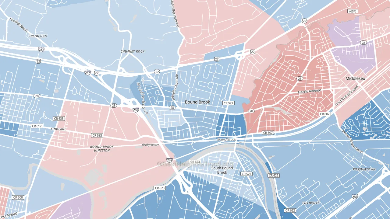 Bound Brook, NJ block-group political-lean map