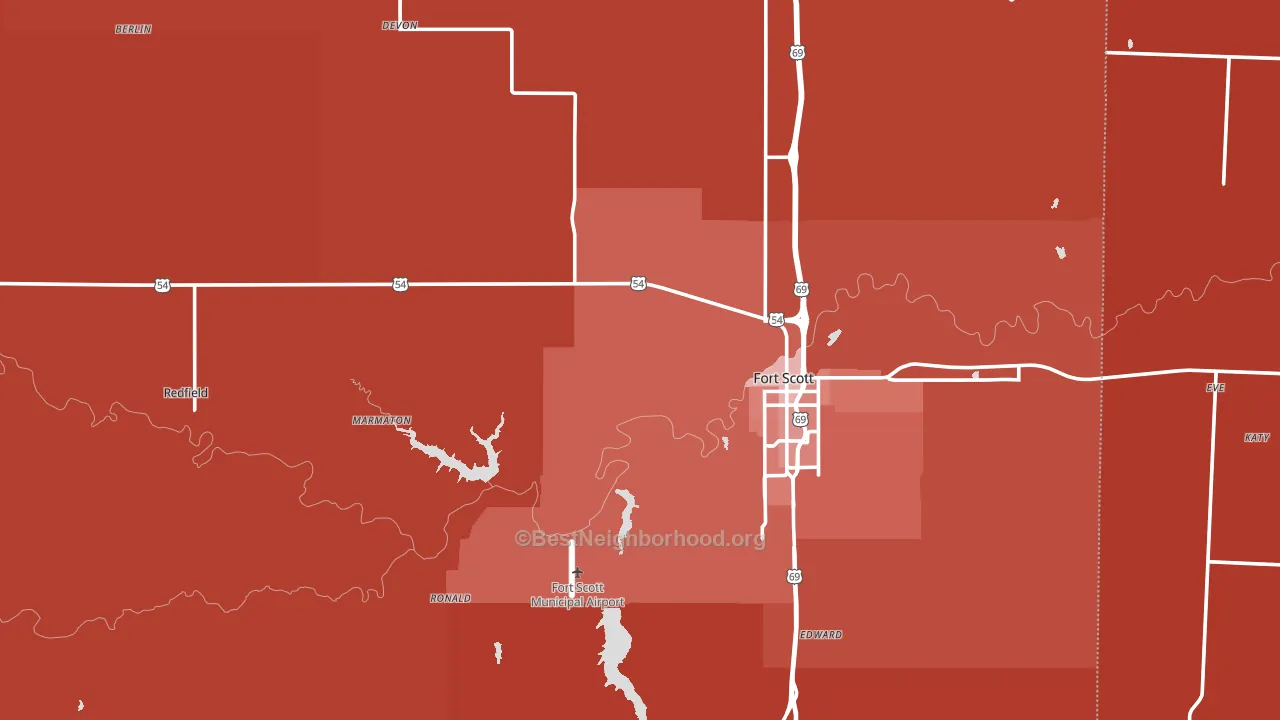Bourbon County, KS block-group political-lean map