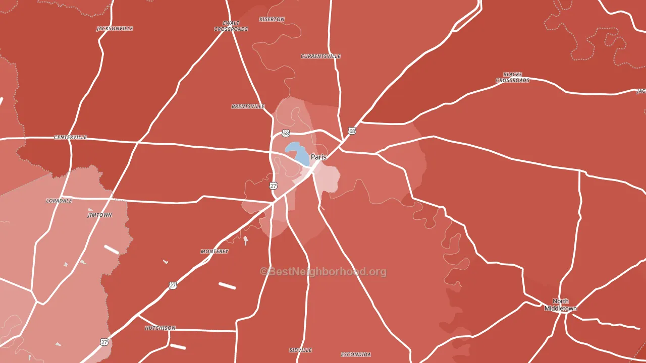Bourbon County, KY block-group political-lean map