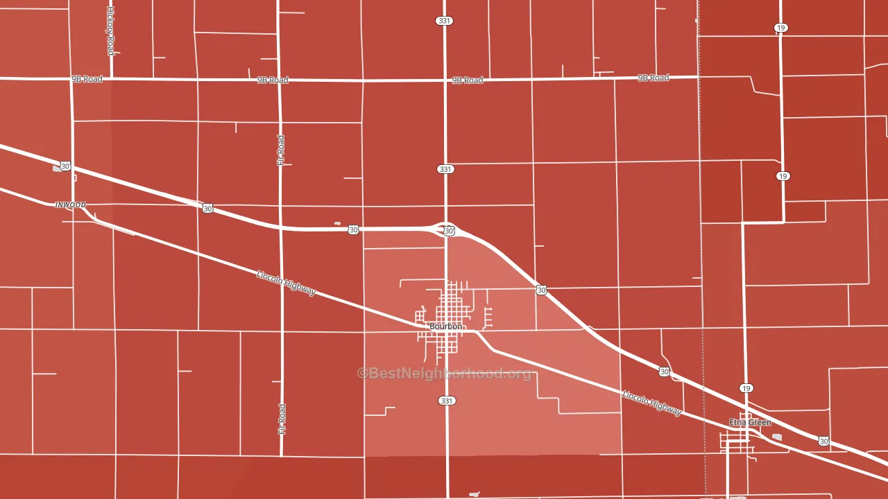 Bourbon, IN block-group political-lean map
