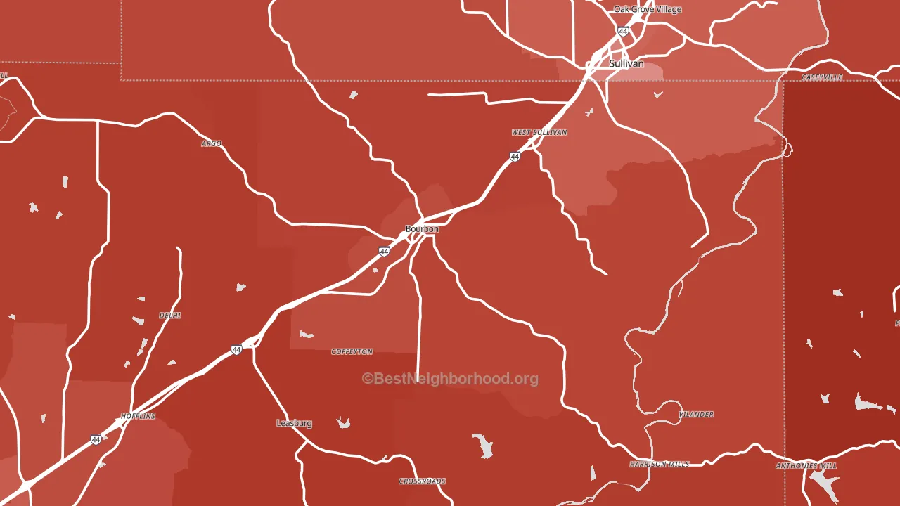 Bourbon, MO block-group political-lean map