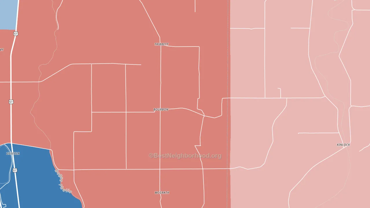 Bourbon, MS block-group political-lean map