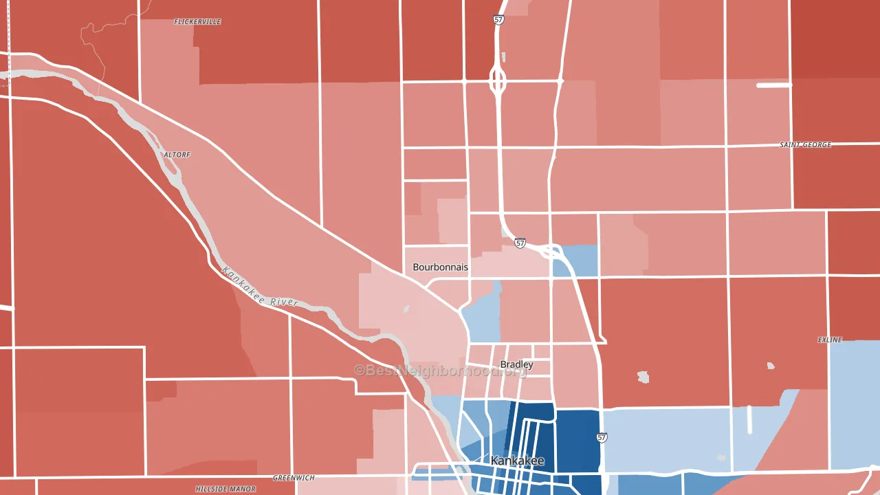 Bourbonnais, IL block-group political-lean map