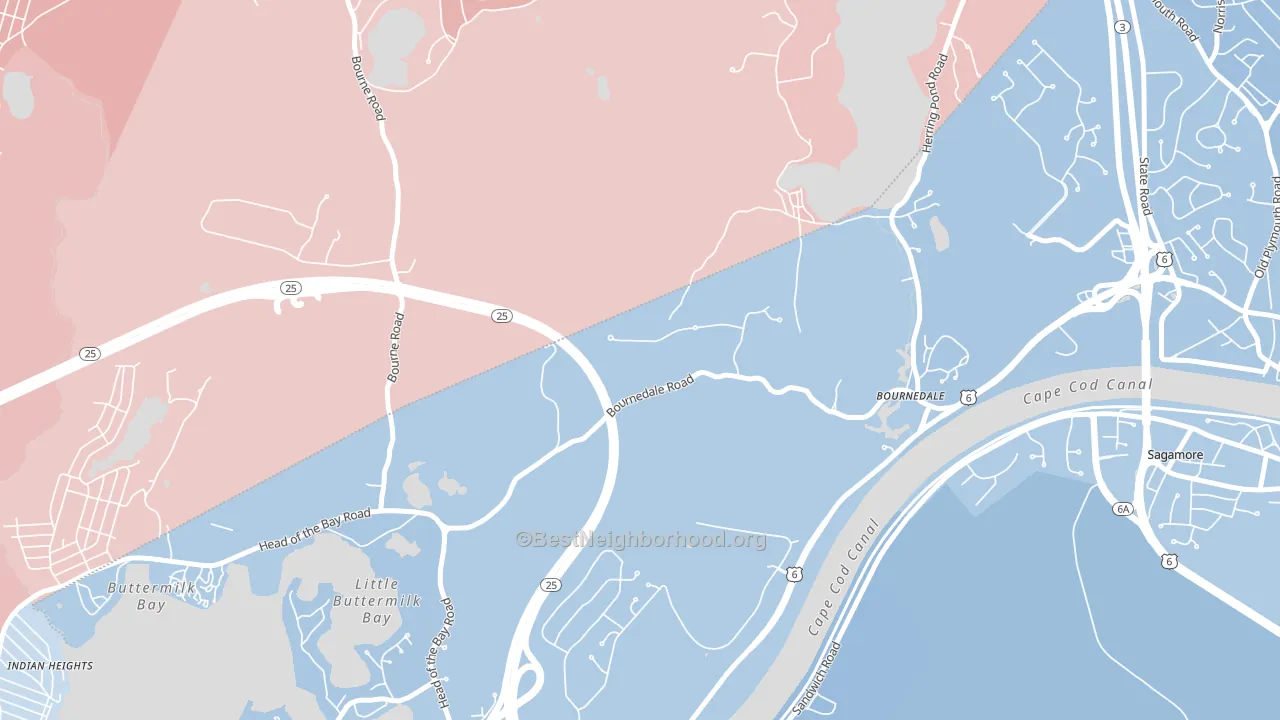 Bournedale, MA block-group political-lean map