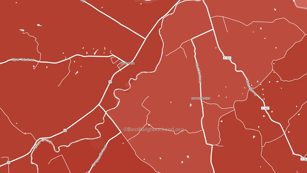 Bourneville, OH block-group political-lean map