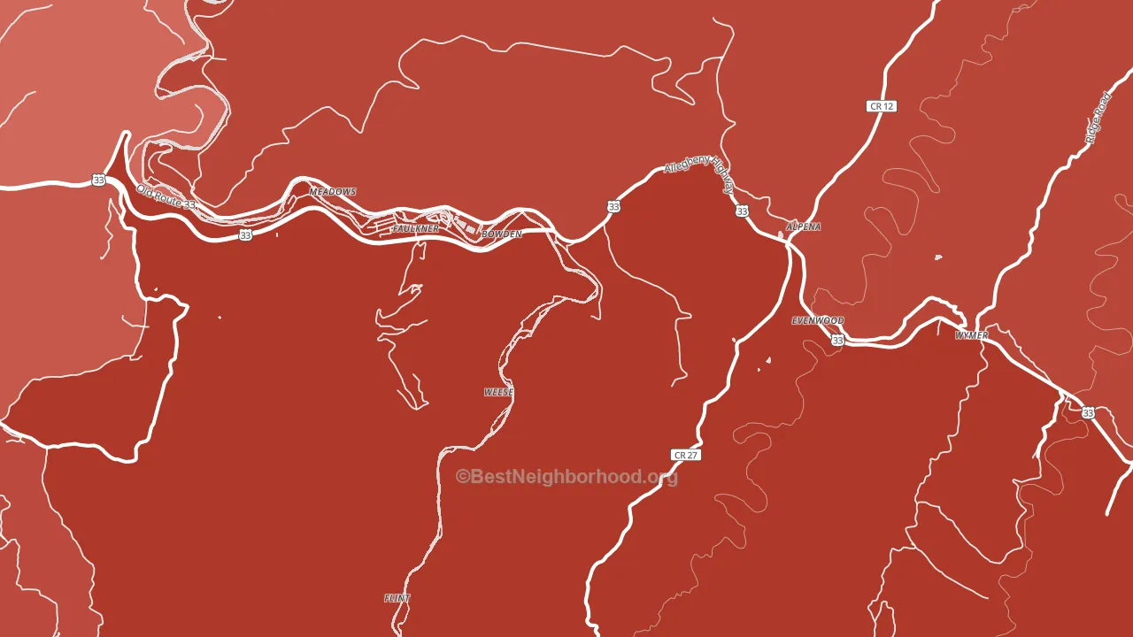 Bowden, WV block-group political-lean map