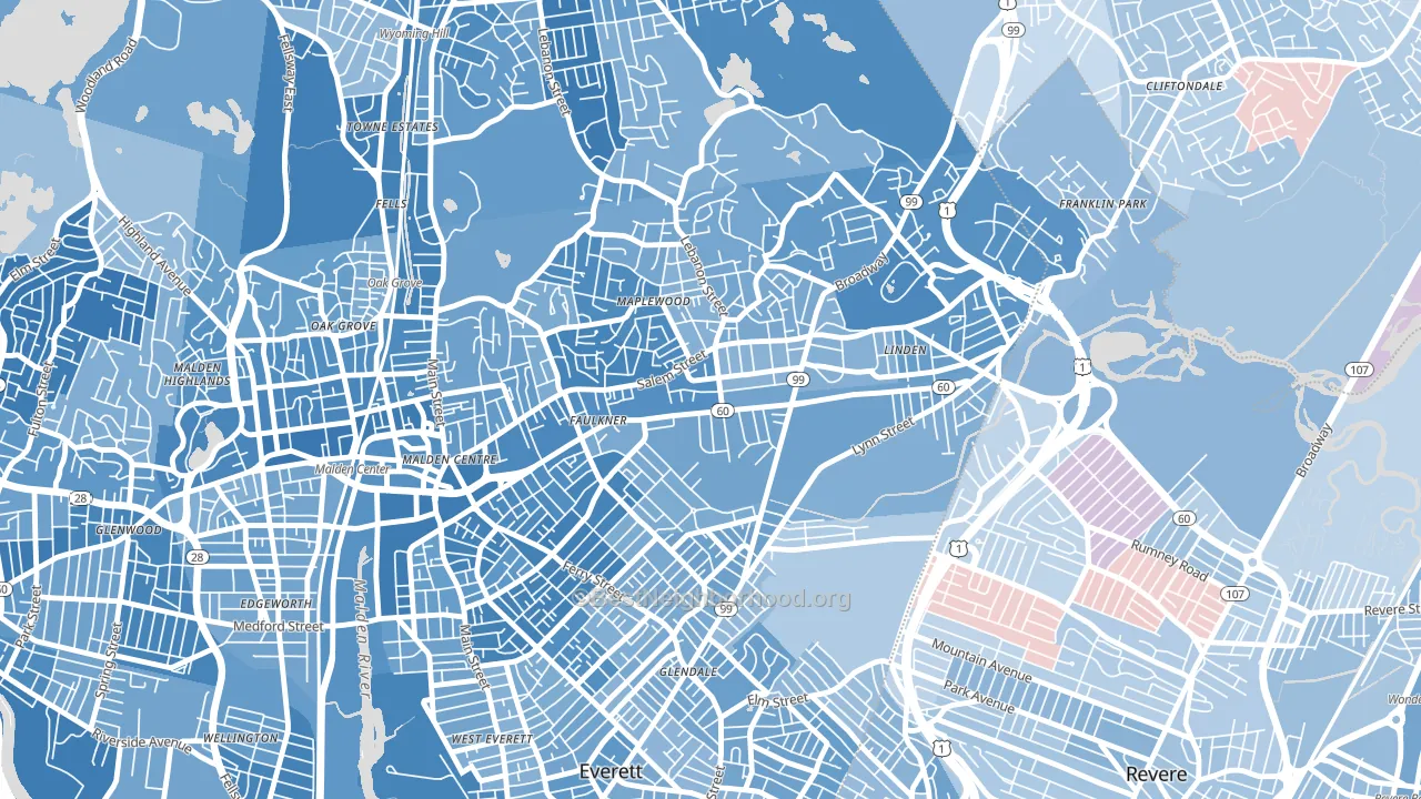 Bowdoin Apartments, Malden, MA block-group political-lean map