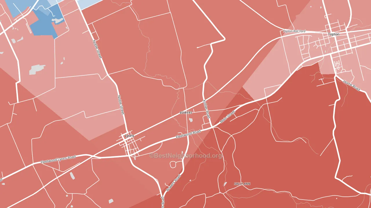 Bowers, PA block-group political-lean map