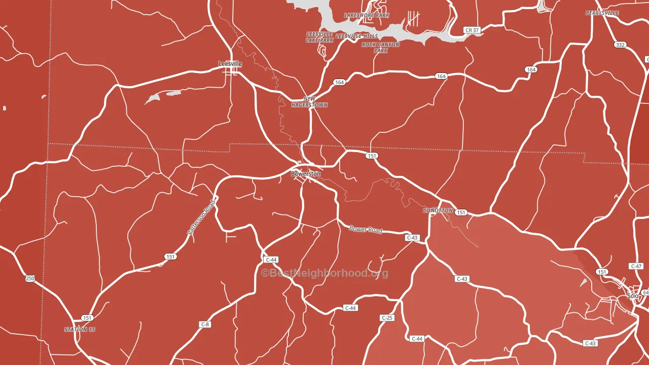 Bowerston, OH block-group political-lean map