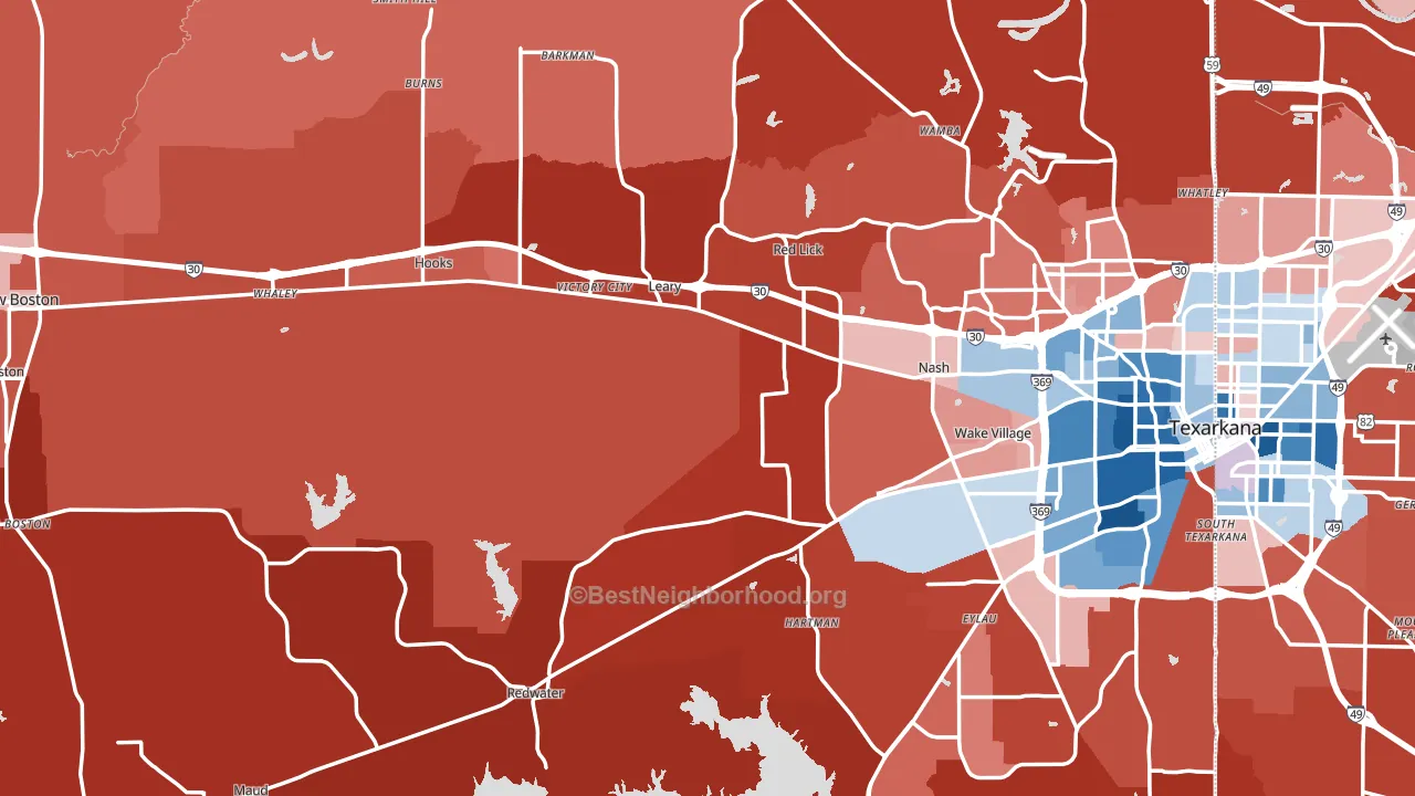 Bowie County, TX block-group political-lean map