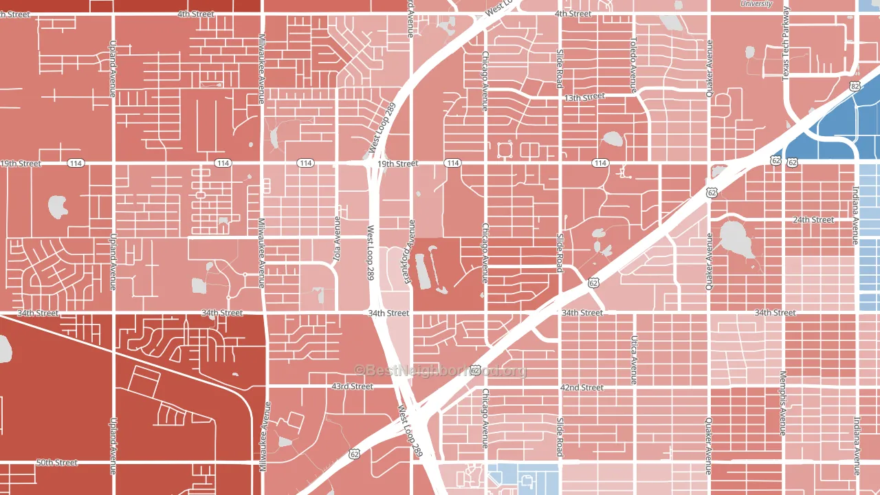 Bowie, Lubbock, TX block-group political-lean map