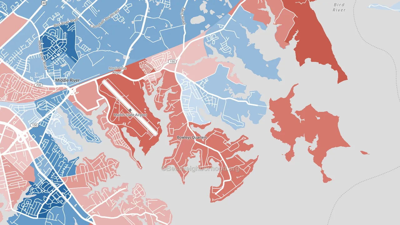 Bowleys Quarters, MD block-group political-lean map