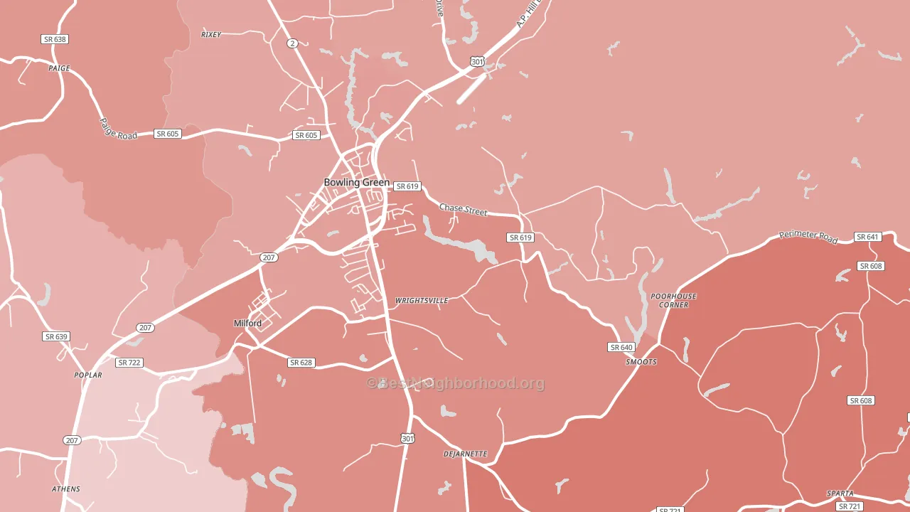Bowling Green, VA block-group political-lean map