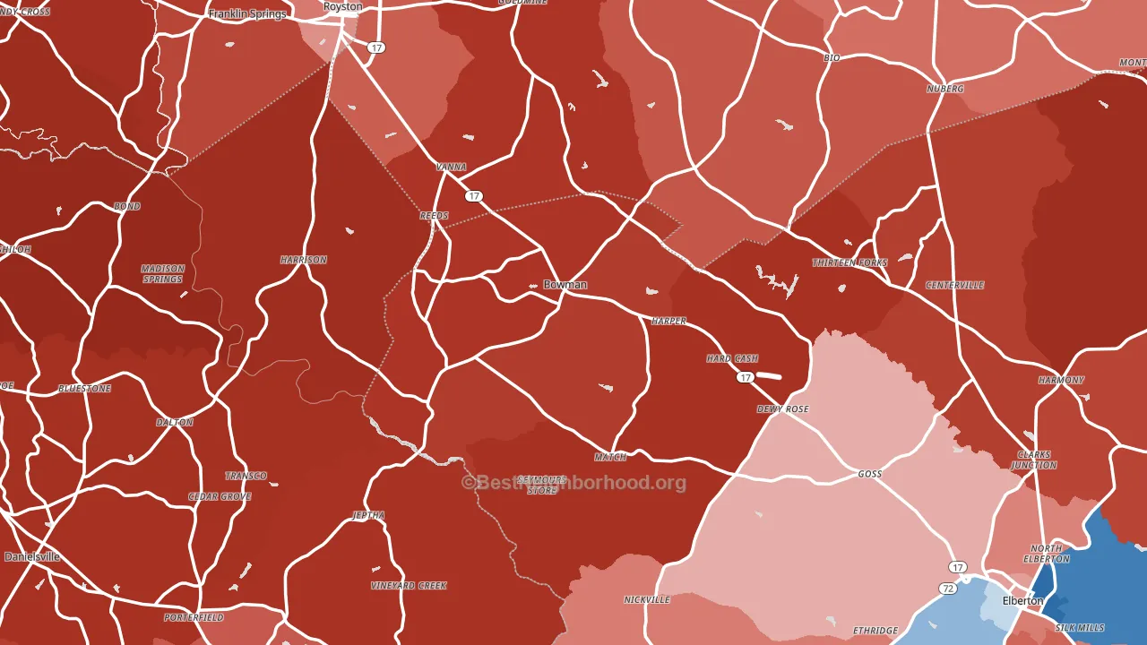 Bowman, GA block-group political-lean map