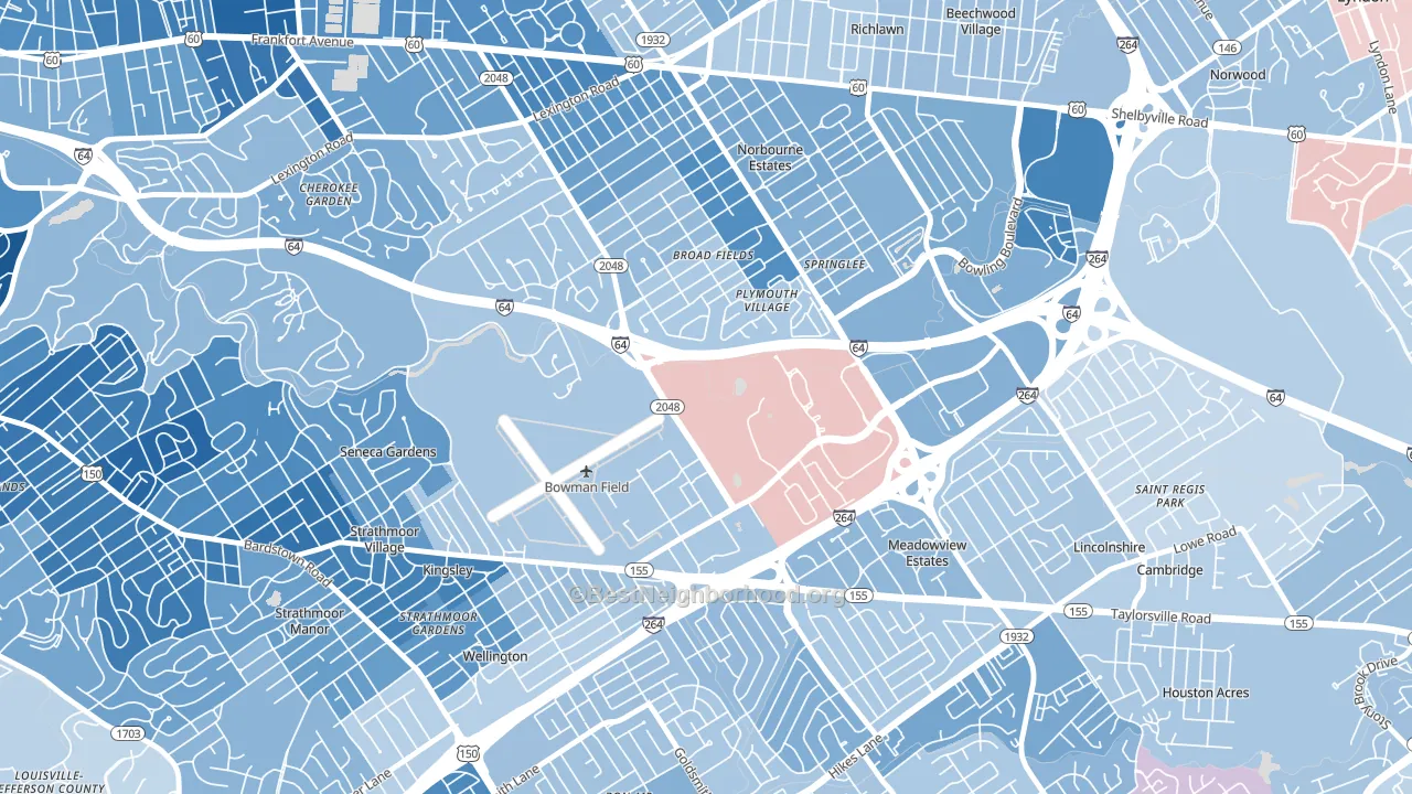 Bowman, Louisville, KY block-group political-lean map