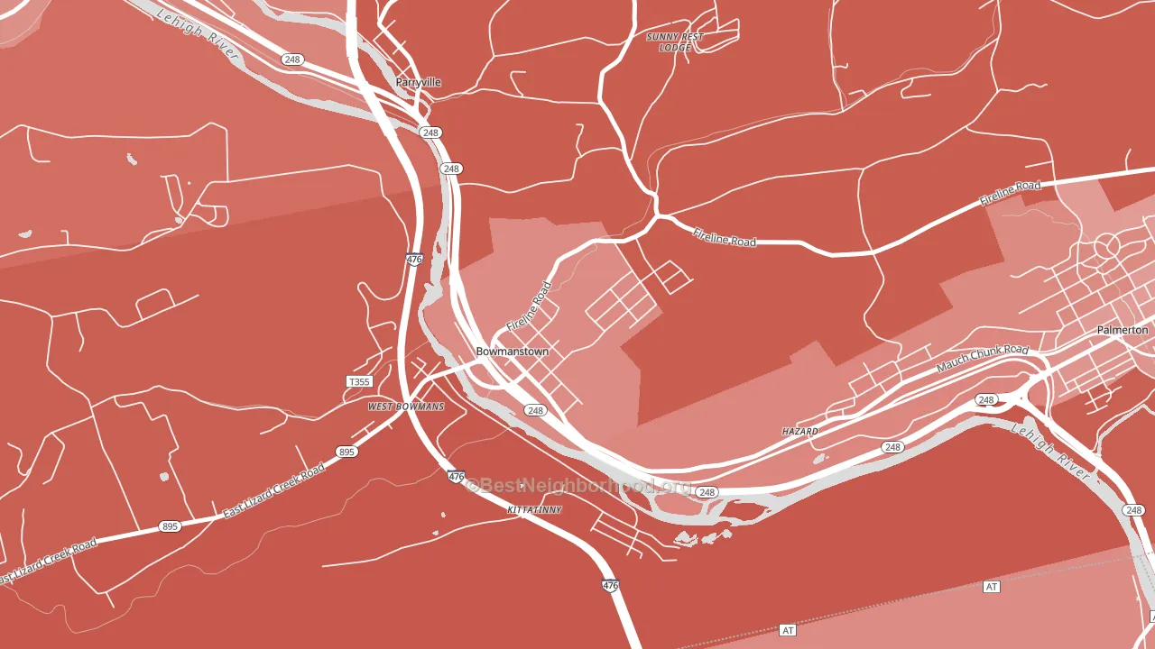 Bowmanstown, PA block-group political-lean map