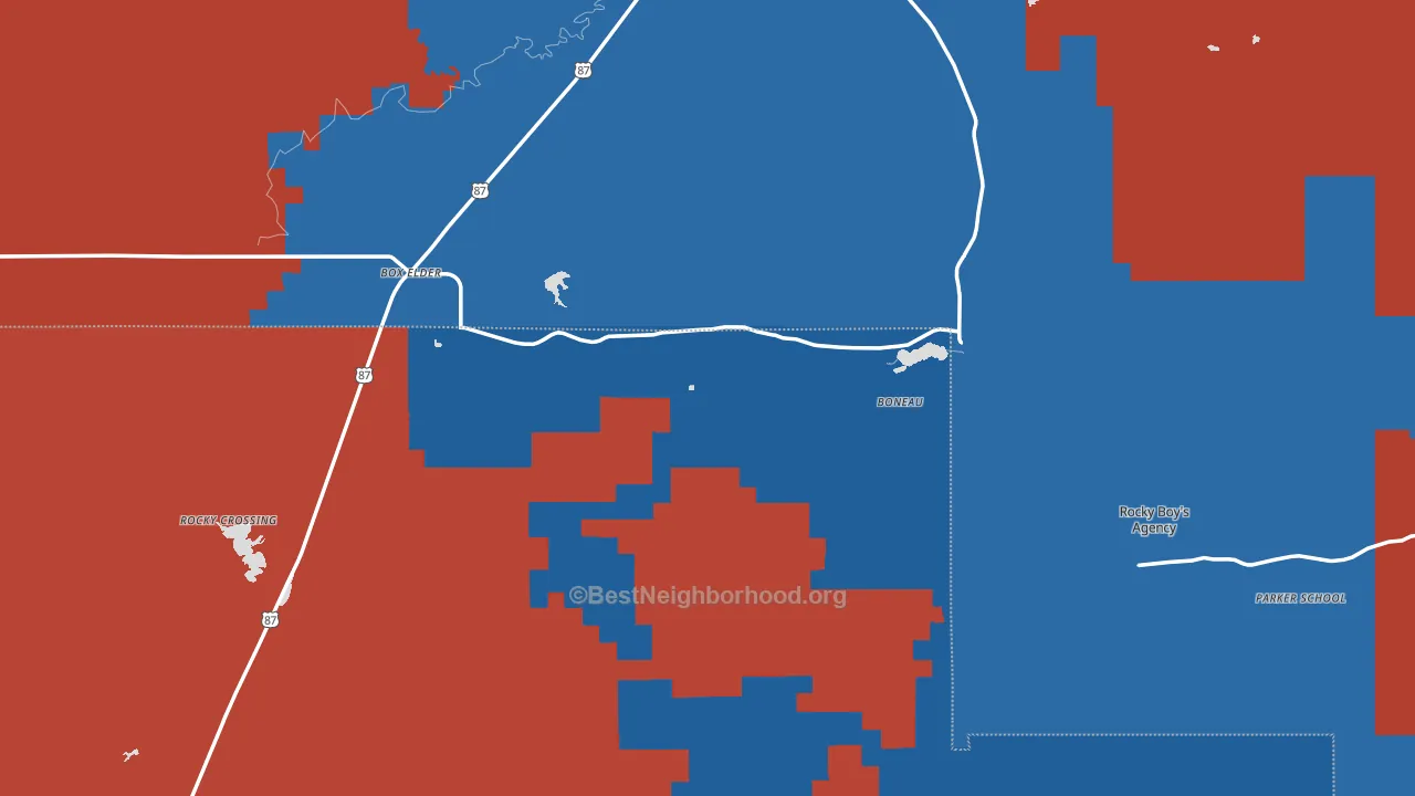 Box Elder, MT block-group political-lean map