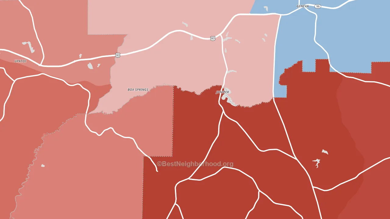Box Springs, GA block-group political-lean map