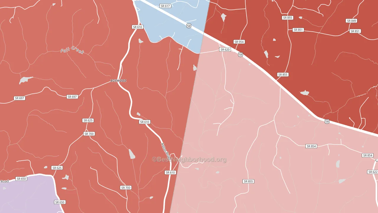Boxwood, VA block-group political-lean map