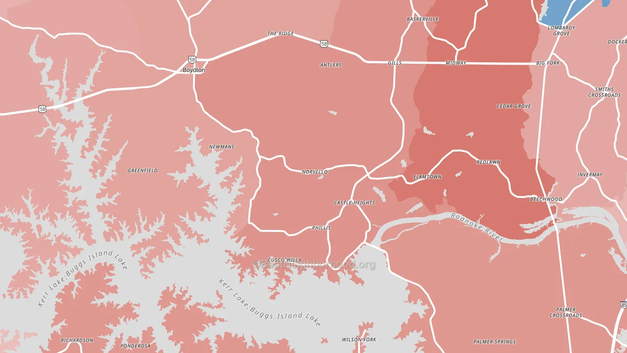 Boydton, VA block-group political-lean map